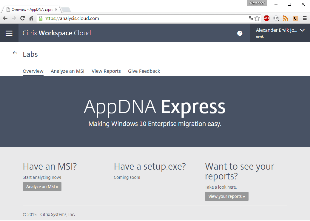 WorkSpace Cloud AppDNA Express