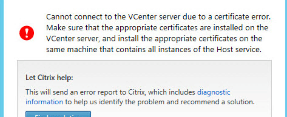 Cannot connect to the vCenter server due to a certificate error.