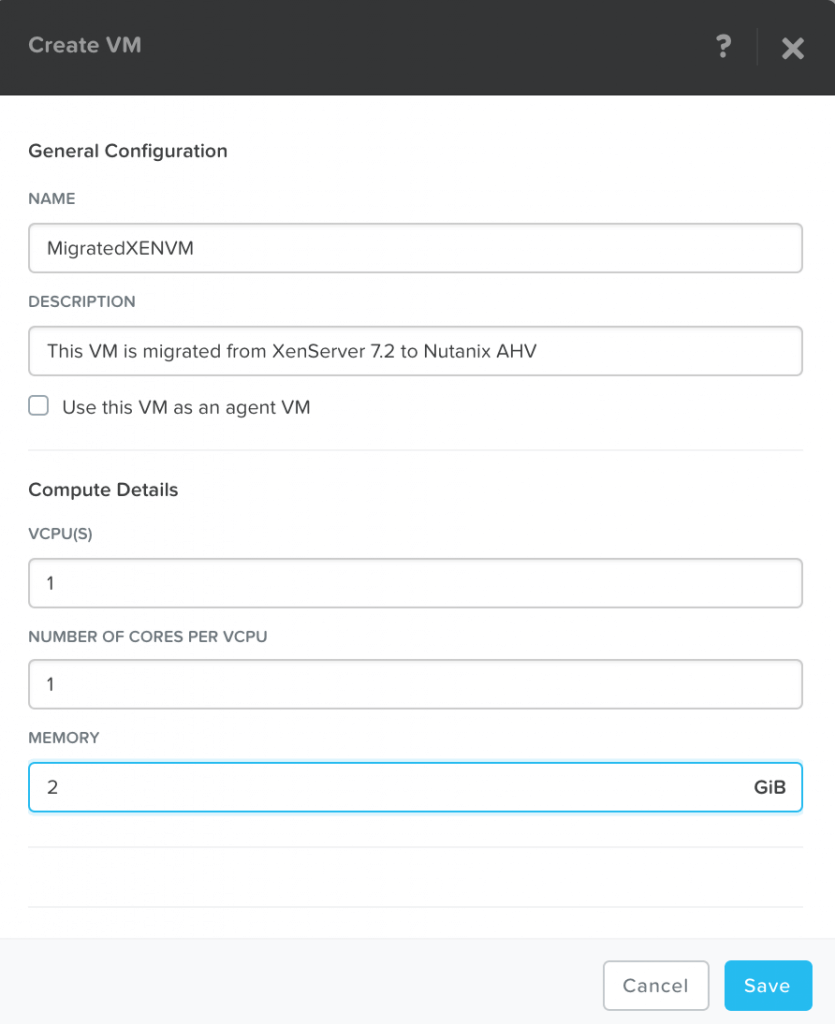 Create new VM Nutanix AHV