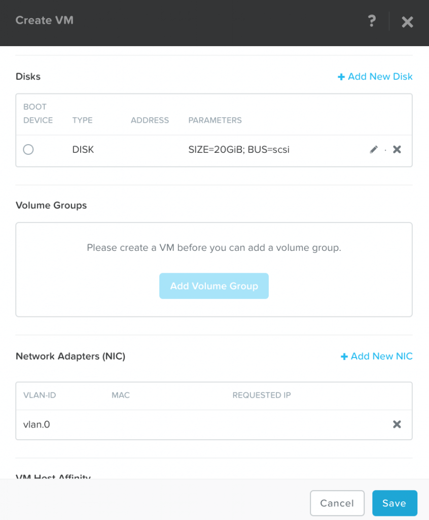 Create new VM Nutanix AHV